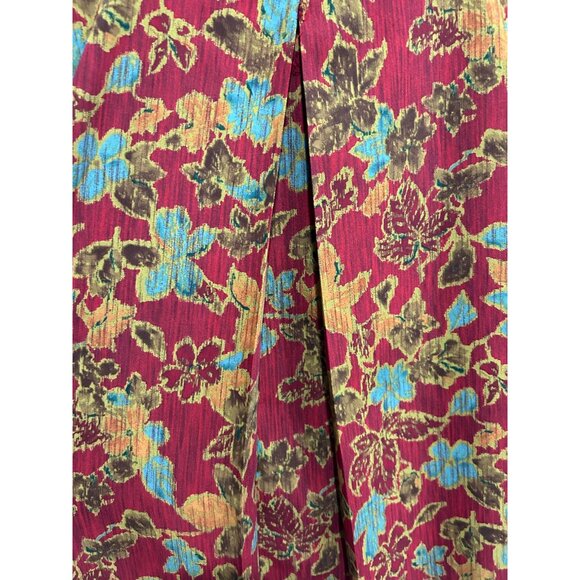 Leslie Fay Sz 14 Floral Pleated Skirt Scarf Red Multi Office Professional Artsy - Picture 4 of 8